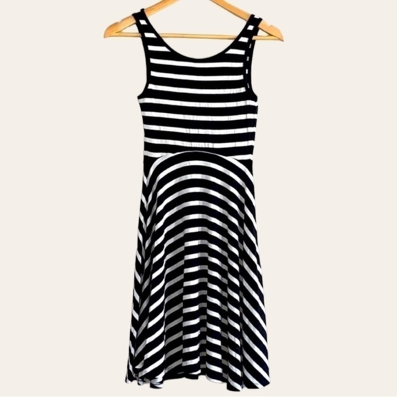 Old Navy Tank Dress Fit and Flare Striped Black and White - Picture 2 of 10